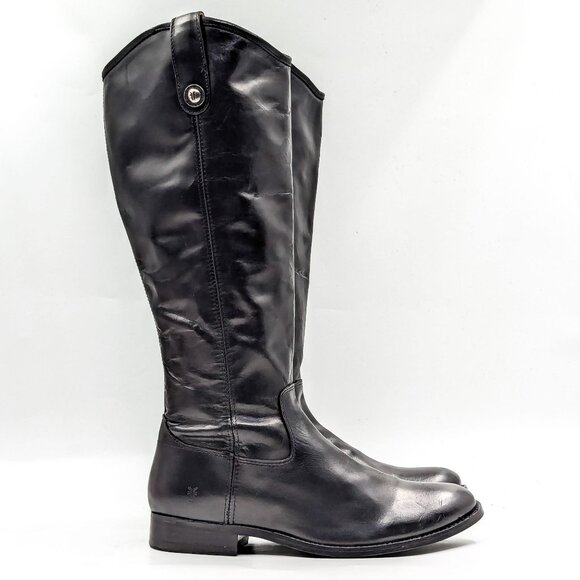Frye Wmn Melissa Button Zipper Black Leather Equestrian Riding Tall Boots sz 8.5 - Picture 4 of 11